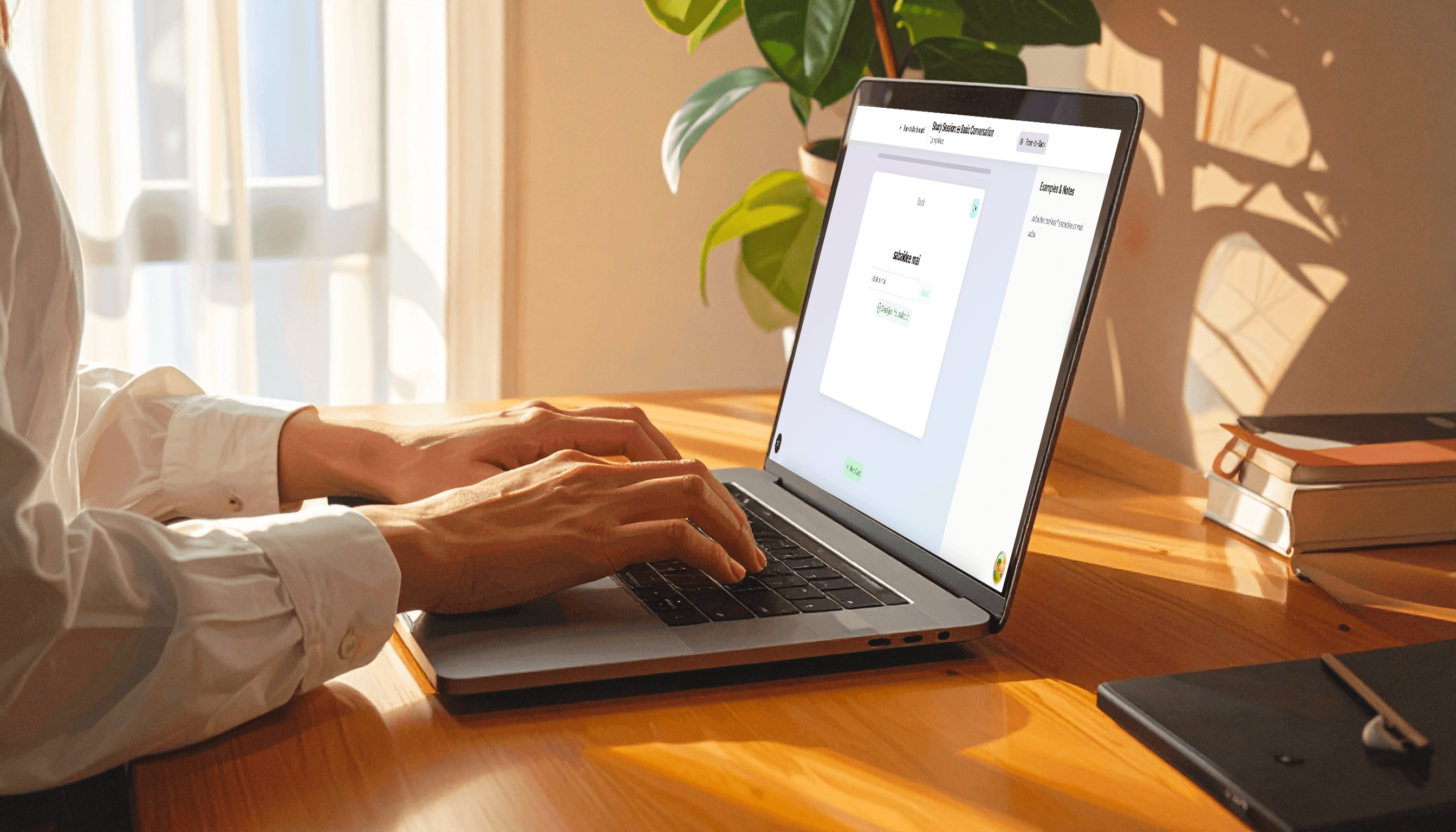 A person typing on a laptop with flashcards on the screen.